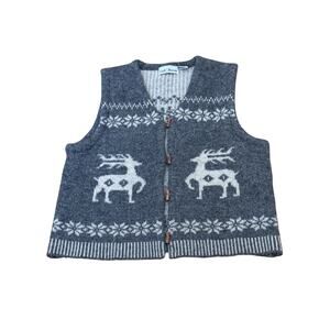 ViNTaGe Gray Wool Reindeer Novelty Sweater Vest Fair Isle Nordic M